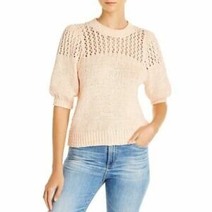 Joie Open Knit Puff Sleeve Una Crewneck Short Sleeve Sweater Melon XXS